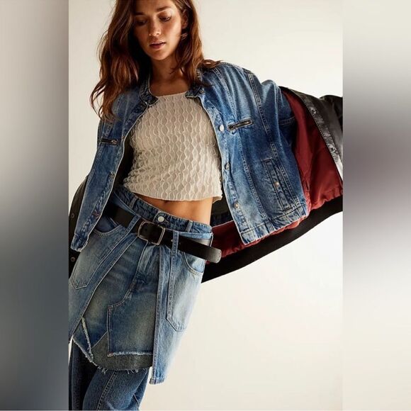 Free People We The Free Bare With Me Denim Mini Skirt NWOT size 26 - Picture 1 of 6